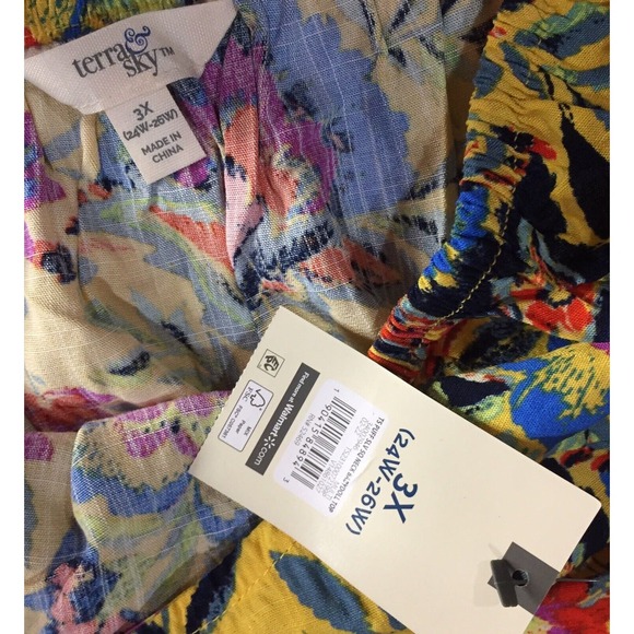 Terra & Sky 3x Plus Woman Colorful Shirt Elastic Neck & Sleeve End, Puff Sleeve - Picture 3 of 6